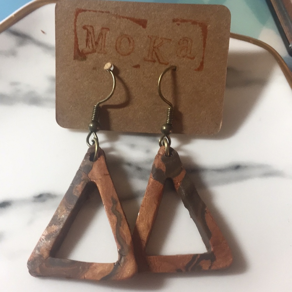 Handmade Polymer Clay Earrings Copper Triangle